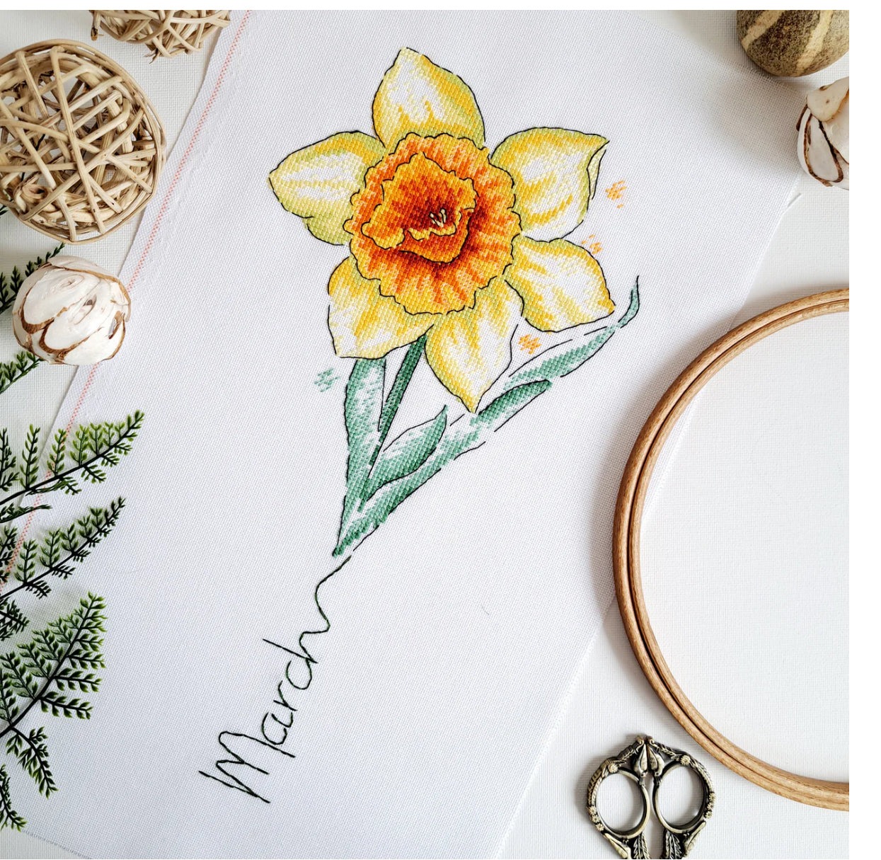 March - Narcissus - Birth Month Flowers - Artmishka Cross Stitch