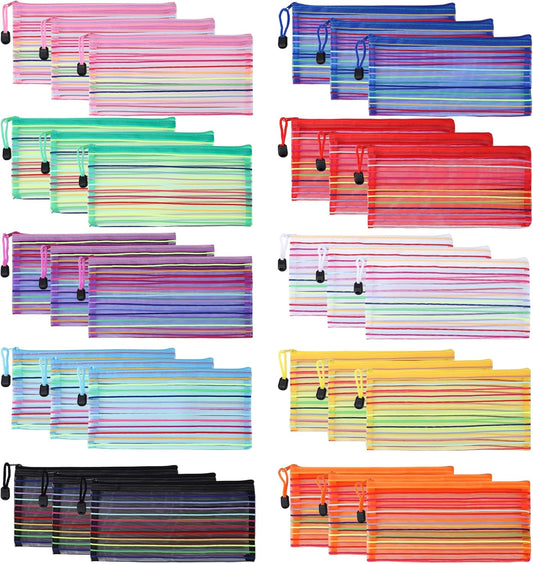 4.7"x9" Assorted Striped Mesh Zip Project Bags