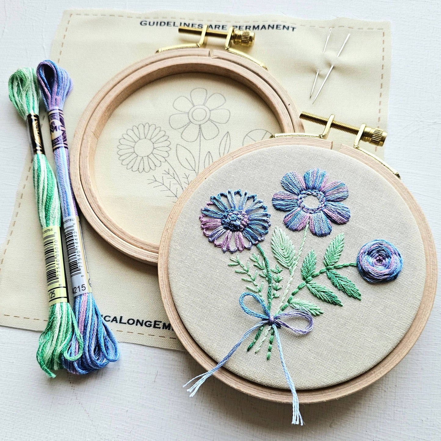 Floral Trio Embroidery Kit: Variegated Purple
