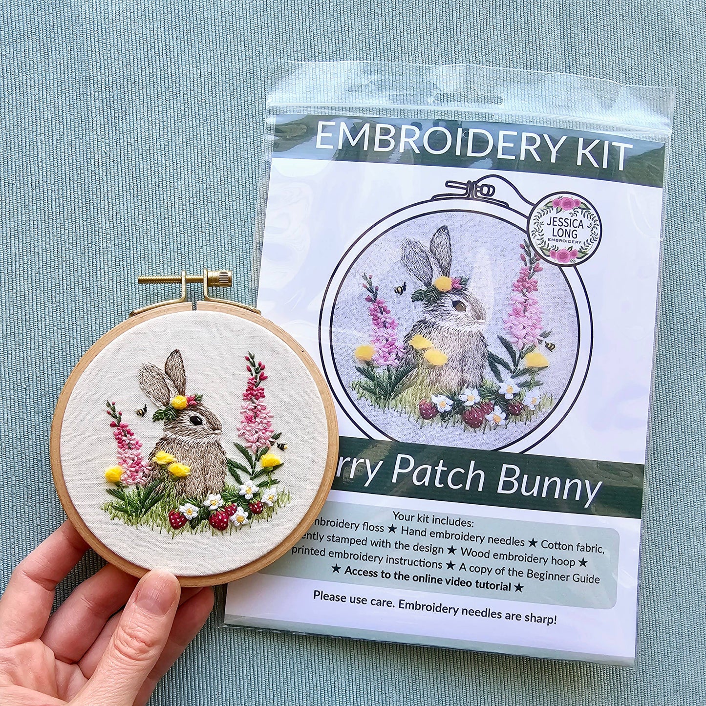 Berry Patch Bunny Hand Embroidery Kit - Jessica Long Embroidery