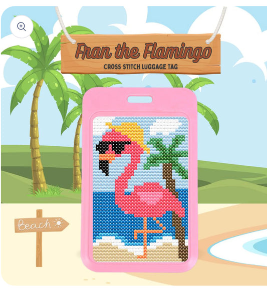 Fran The Flamingo Cross Stitch Luggage Tag Kit - Jumpseat Therapy