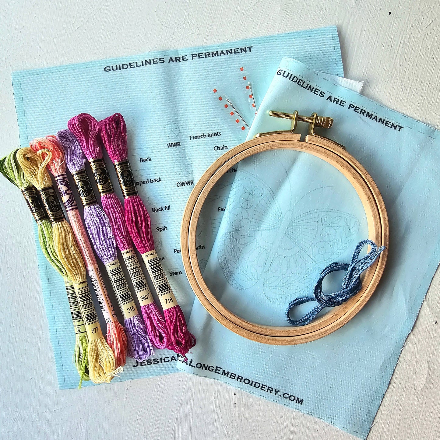 Beginner Butterfly Sampler Hand Embroidery Kit - Jessica Long Embroidery