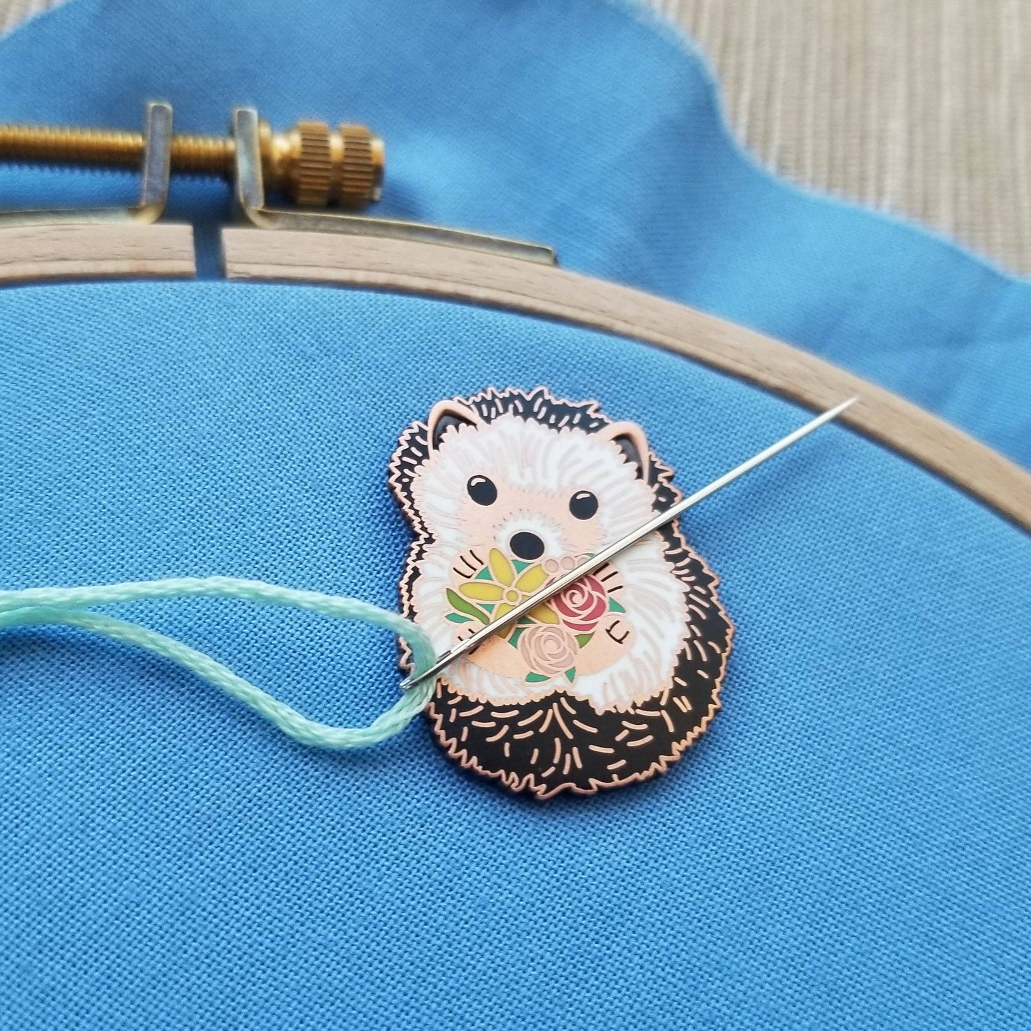 Hedgehog Enamel Needle Minder - Jessica Long Embroidery