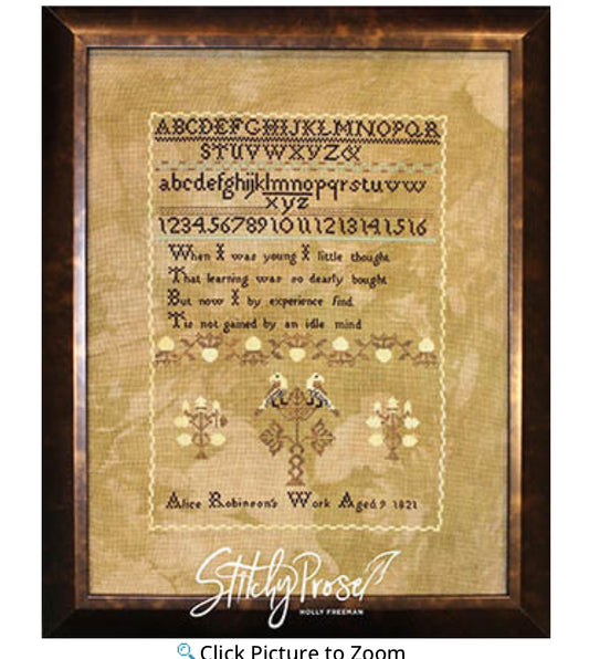 Alice Robinson 1821 Reproduction Sampler - Stitchy Prose
