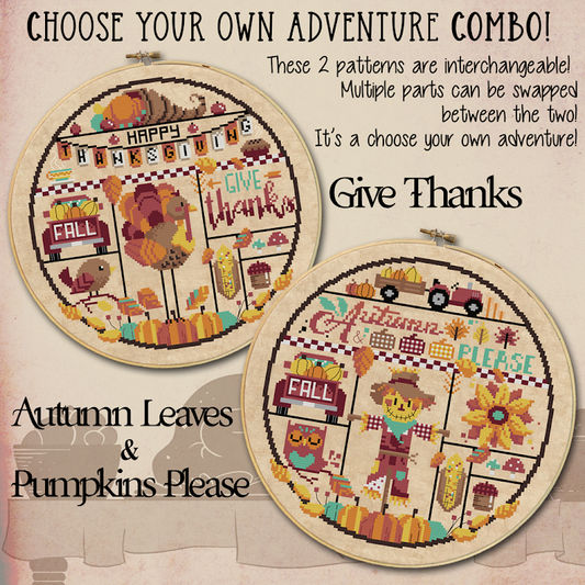 Give Thanks  AND Autumn Leaves Pumpkins Please COMBO - Autumn Lane Stitchery