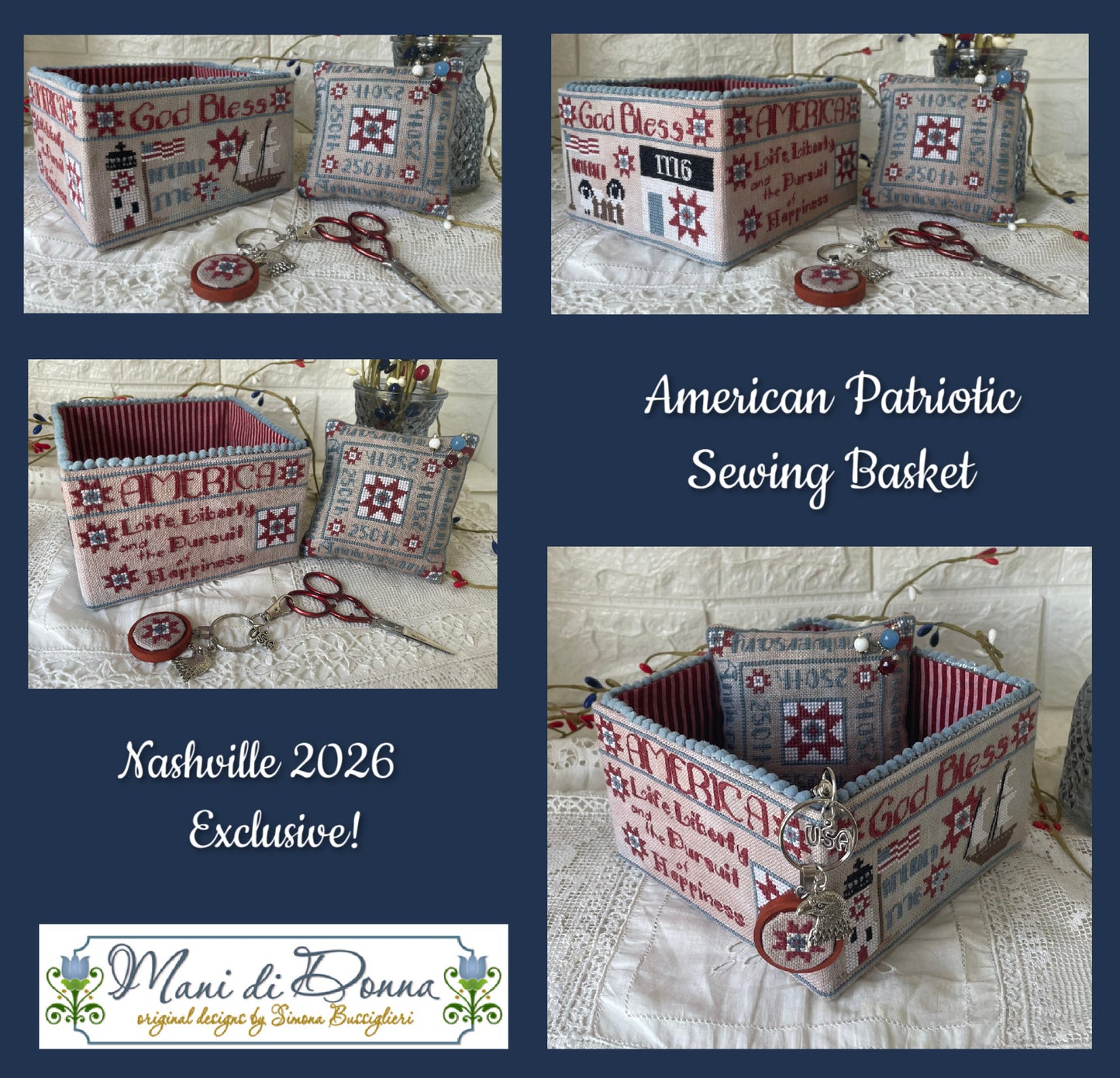 American Patriotic Sewing Basket - Mani di Donna