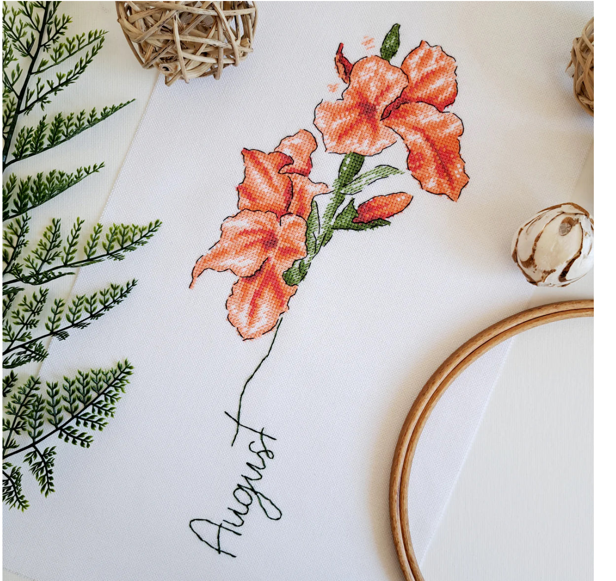 August - Gladiolus - Birth Month Flowers - Artmishka Cross Stitch