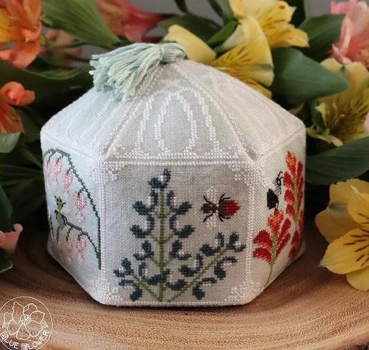 Bees In The Greenhouse - Blue Flower Stitching