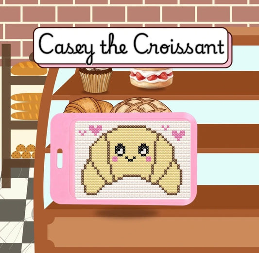 Casey the Croissant Cross Stitch Luggage Tag Kit - Pink - Jumpseat Therapy