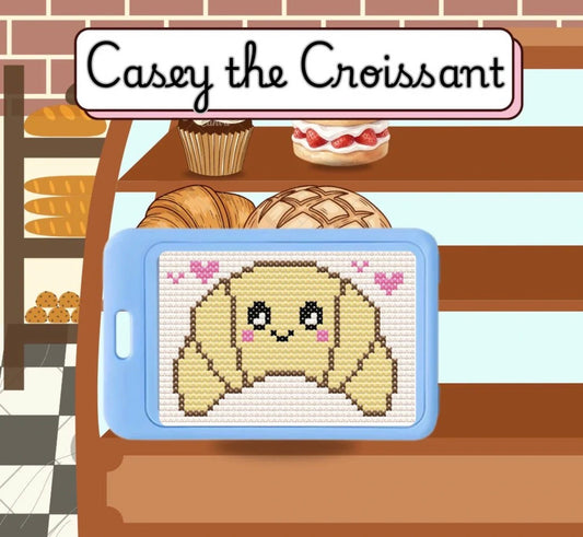 Casey the Croissant Cross Stitch Luggage Tag Kit - Light Blue - Jumpseat Therapy