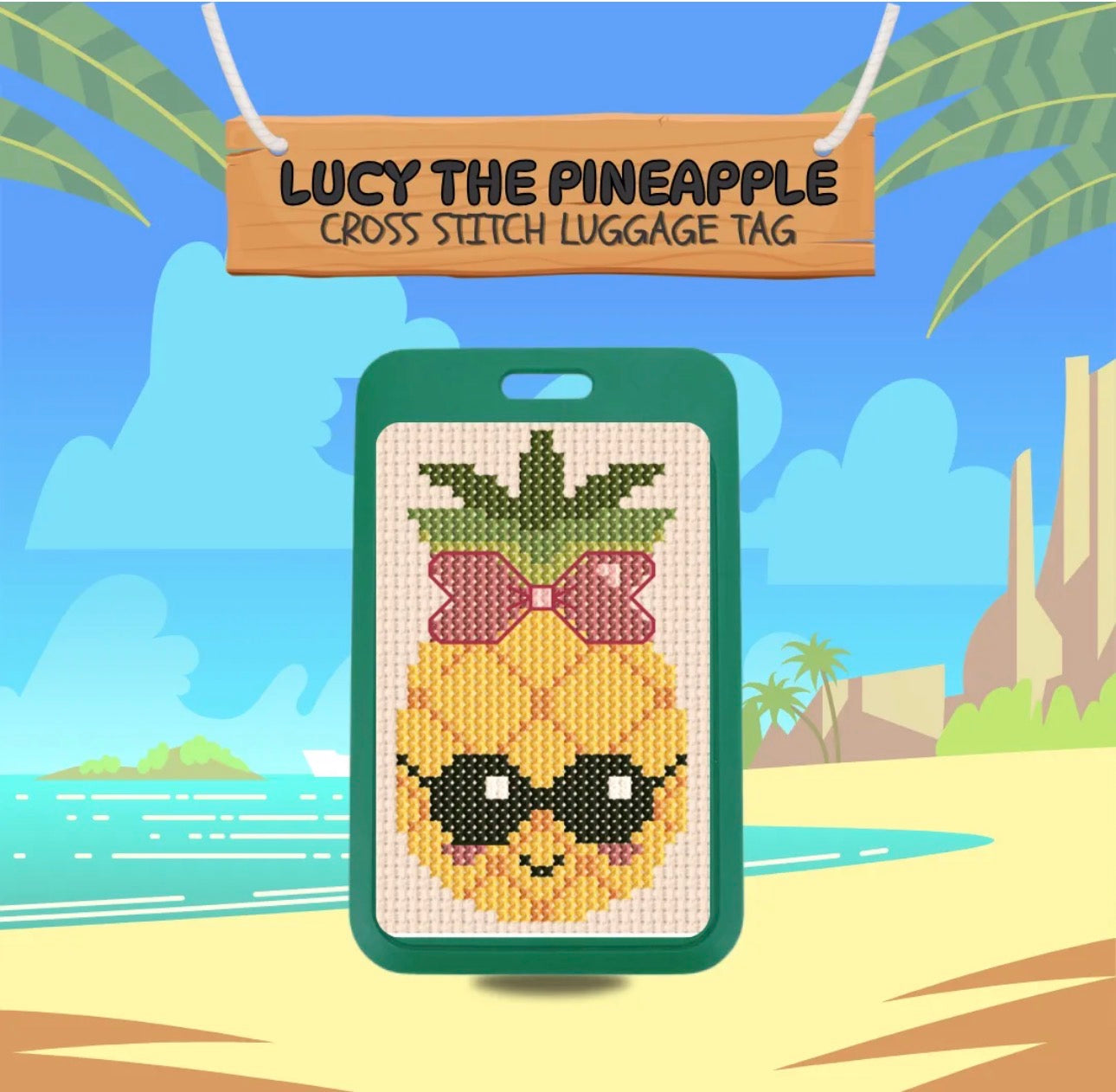 Lucy the Pineapple Cross Stitch Luggage Tag Kit - Green - Jumpseat Therapy