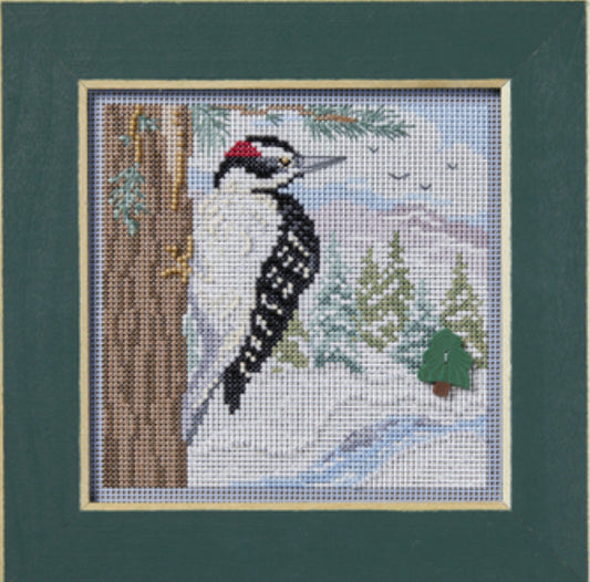 Winter Woodpecker  Beaded Cross Stitch Kit - Mill Hill