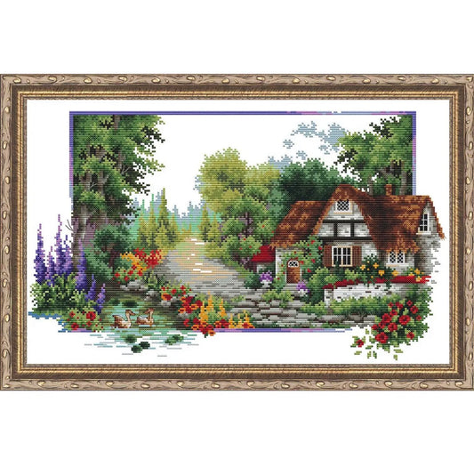 No Count Cross Stitch - English Cottage Stream
