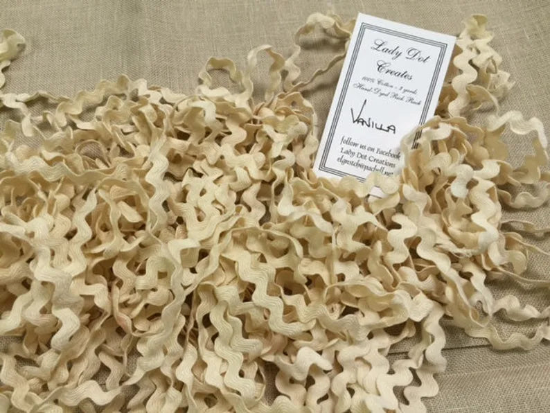 1/2" Rick Rack - Vanilla - Hand-dyed Cotton - Lady Dot Creates