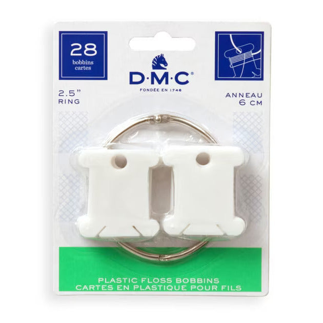 28 Plastic Bobbins with 2.5” Ring - DMC