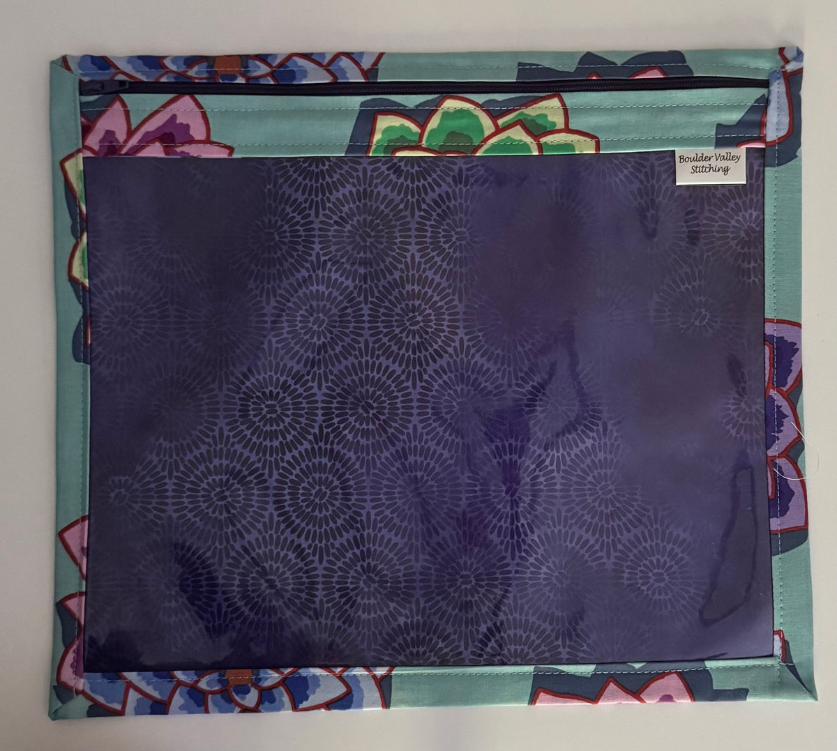 Kaffe Fassett Large Purple and Blue Floral Vinyl Front Project Bag