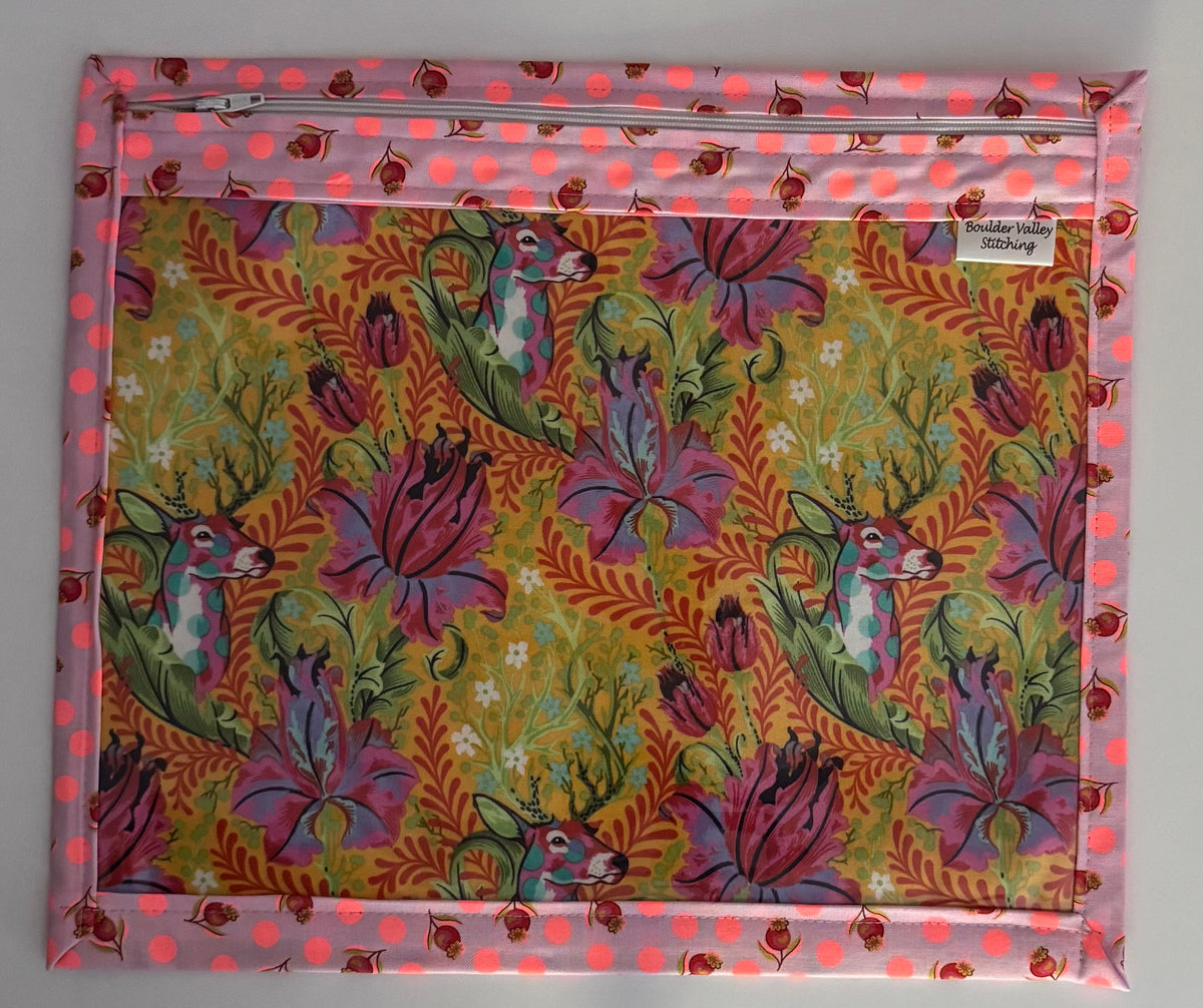 Tula Pink Tiny Beasts Deer on Orange Background Vinyl Front Project Bag
