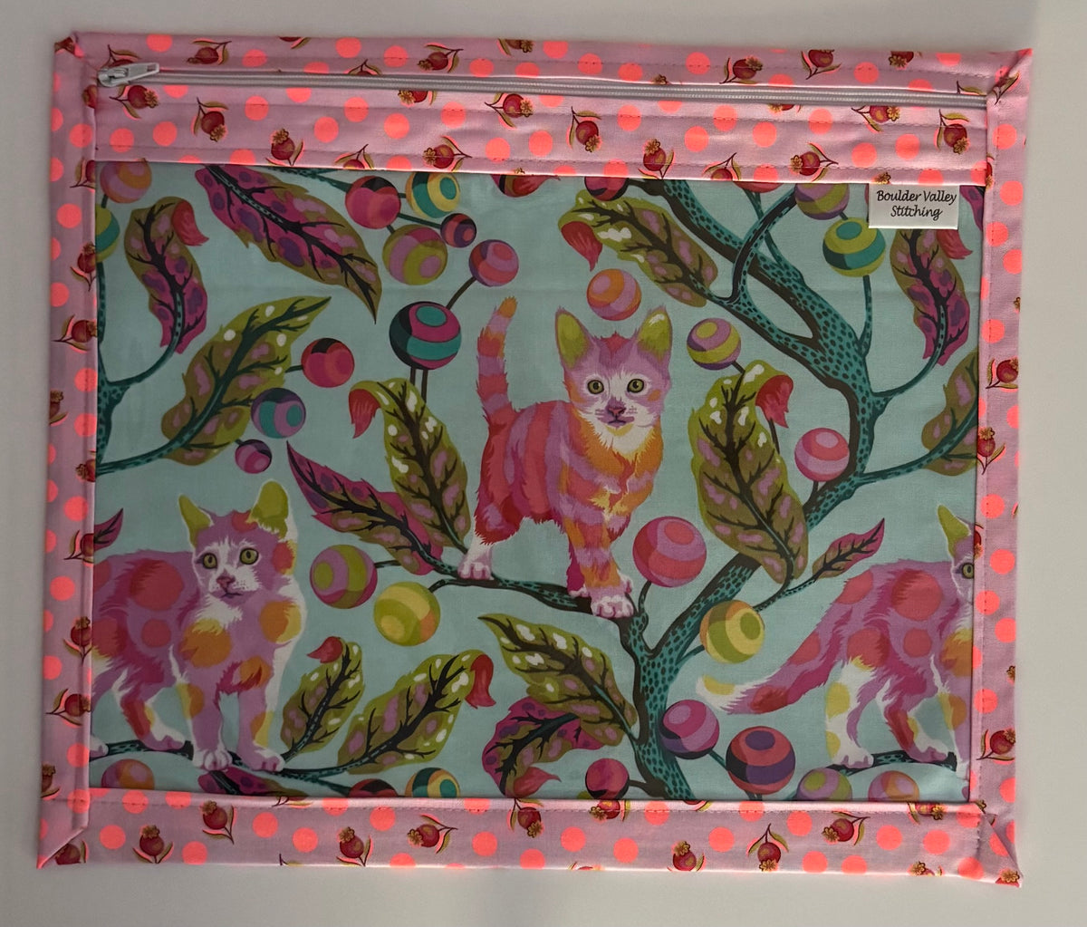 Tula Pink Tabby Road Cats in a Tree Vinyl Front Project Bag
