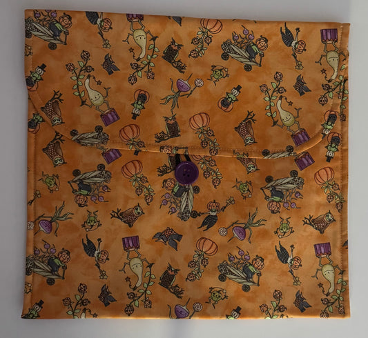 Teresa Kogut Ghoul Friends Scattered Gourds on Orange Background Fabric Envelope Style Project Bag