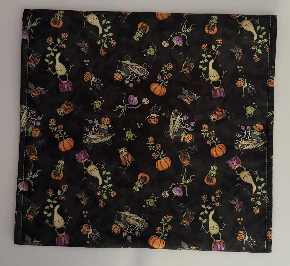 Teresa Kogut Ghoul Friends Scattered Pumpkins on Black Background Fabric Envelope Style Project Bag