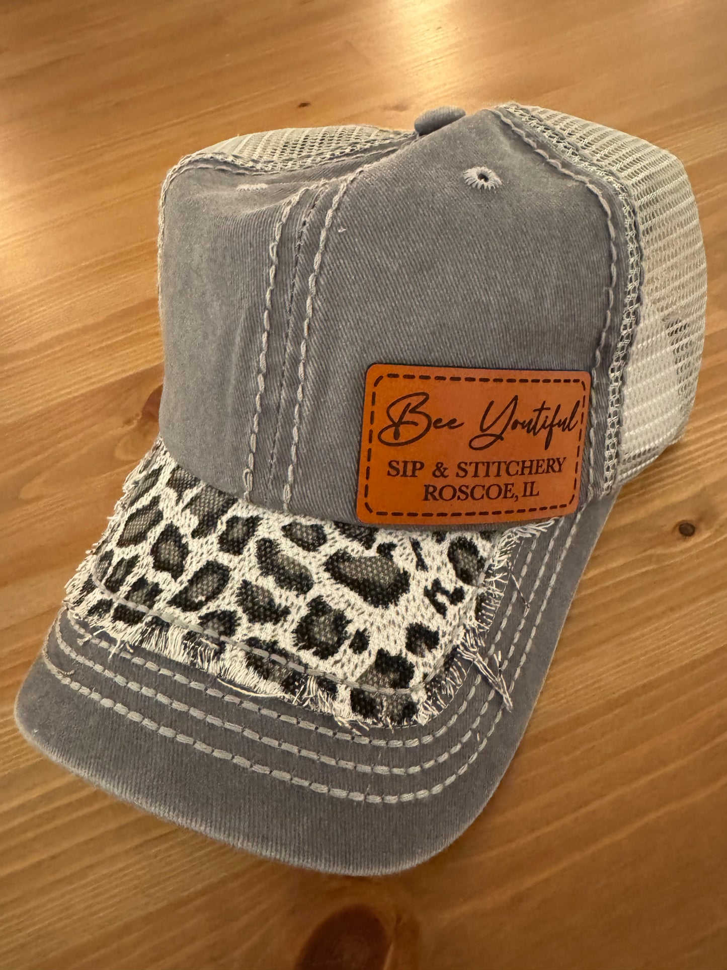 Bee Youtiful Sip and Stitchery Hat - Animal Print Bill with Gray