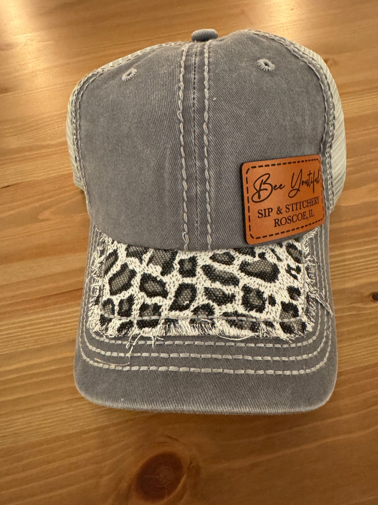 Bee Youtiful Sip and Stitchery Hat - Animal Print Bill with Gray