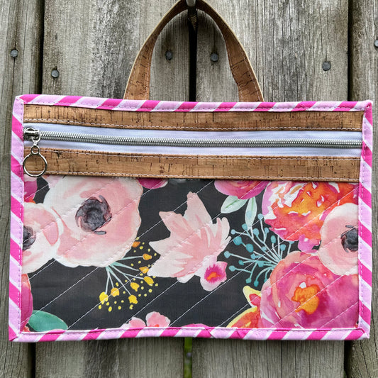 Small Vinyl Front Blushing Floral Project Bag by Whiskey Glass Designs