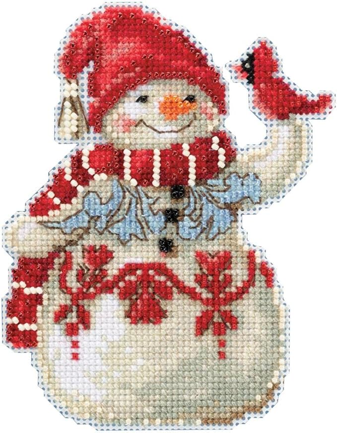Snowman with Cardinal - Beaded Cross Stitch Kit - Jim Shore by Mill Hill