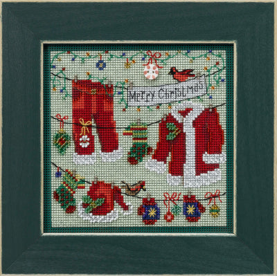 Santa's Clothesline Buttons and Beads Winter Series Cross Stitch Kit - Mill Hill