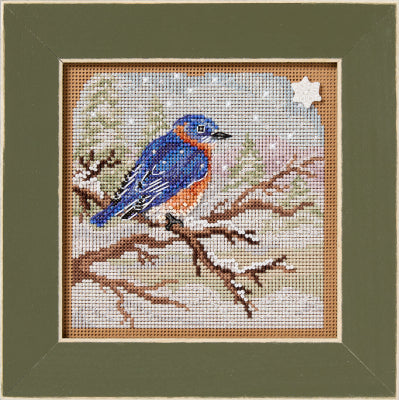 Snowy Bluebird - Buttons and Beads Winter Series - Beaded Cross Stitch Kit - Mill Hill