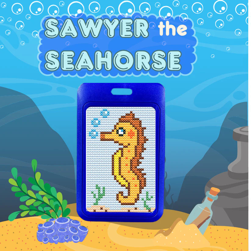 Sawyer the Seahorse Cross Stitch Luggage Tag Kit - Jumpseat Therapy