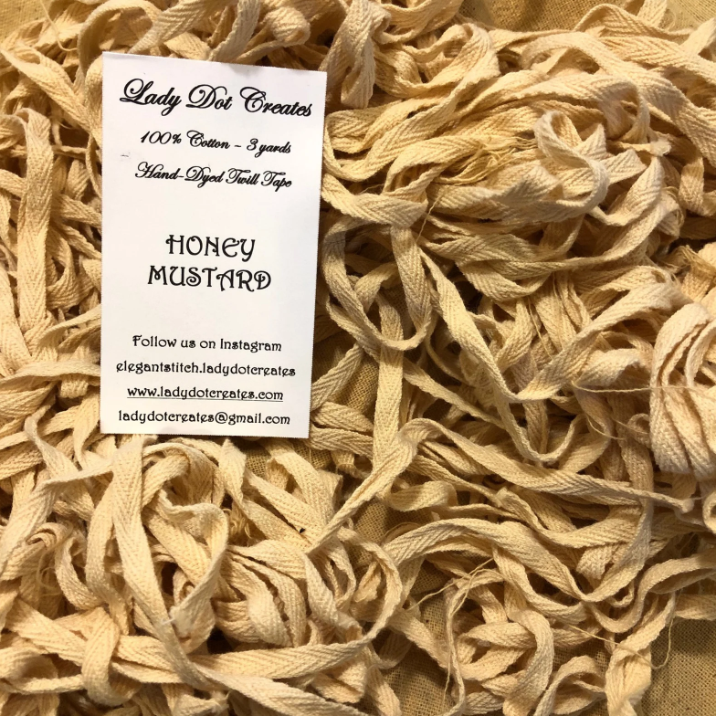 1/4" Wide Twill Tape - Honey Mustard - Hand-dyed Cotton - Lady Dot Create