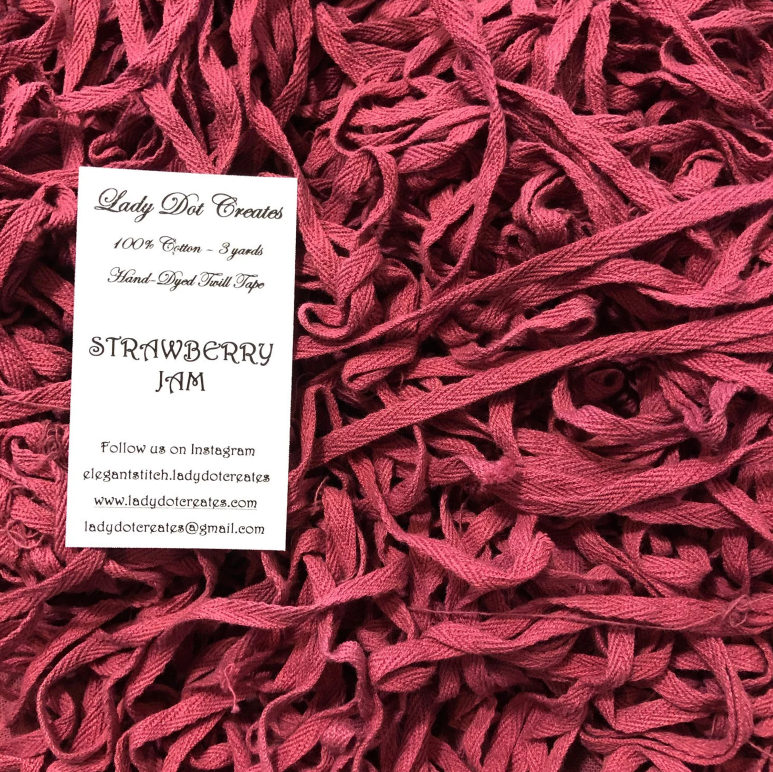 1/4" Wide Twill Tape - Strawberry Jam - Hand-dyed Cotton - Lady Dot Creates