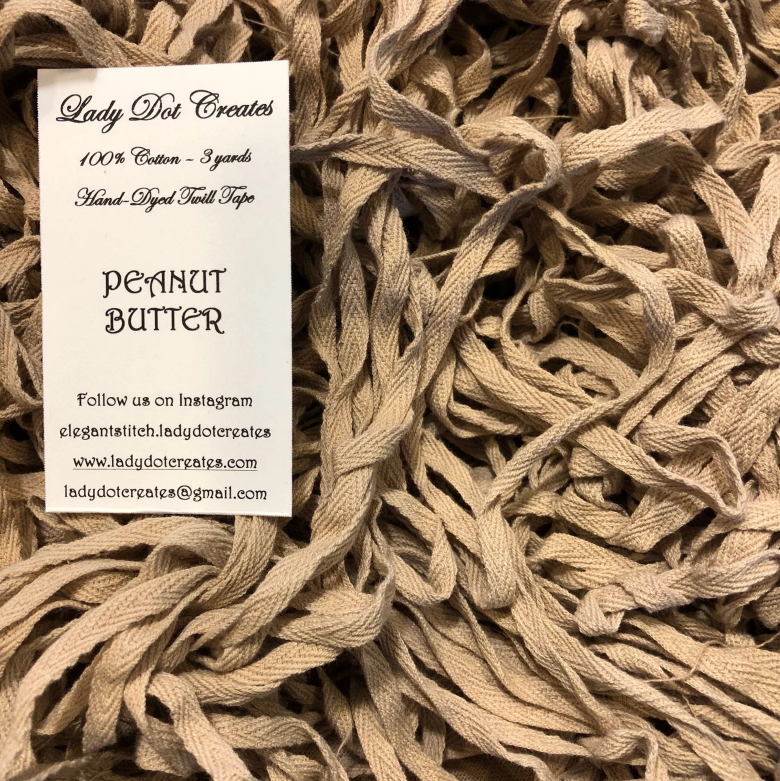 1/4" Wide Twill Tape - Peanut Butter - Hand-dyed Cotton - Lady Dot Creates