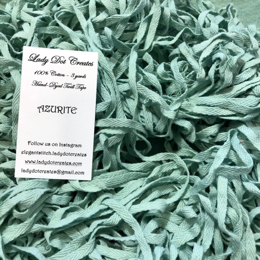 1/4" Wide Twill Tape - Azurite - Hand-dyed Cotton - Lady Dot Creates