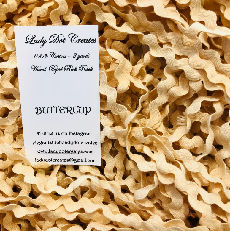 1/2" Rick Rack - Buttercup - Hand-dyed Cotton - Lady Dot Creates