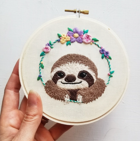 Smiling Sloth Embroidery Kit - Jessica Long Embroidery