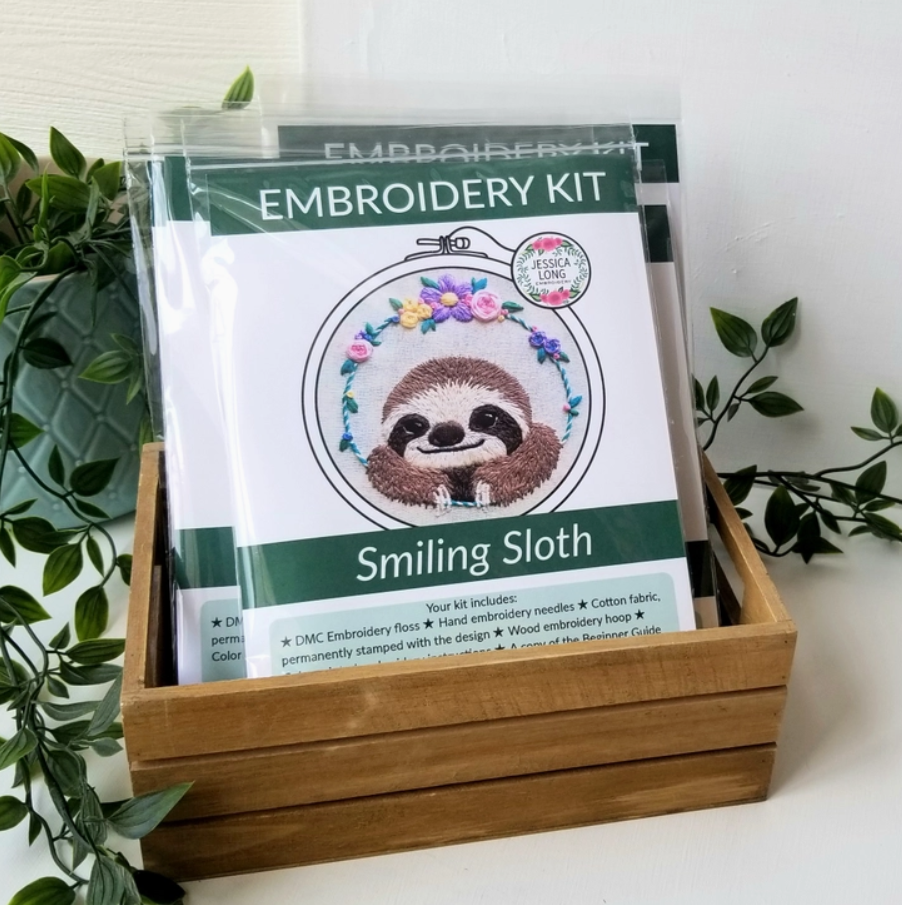 Smiling Sloth Embroidery Kit - Jessica Long Embroidery