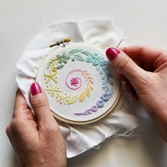 Spiral Sampler Beginner White Fabric Embroidery Kit - Jessica Long Embroidery
