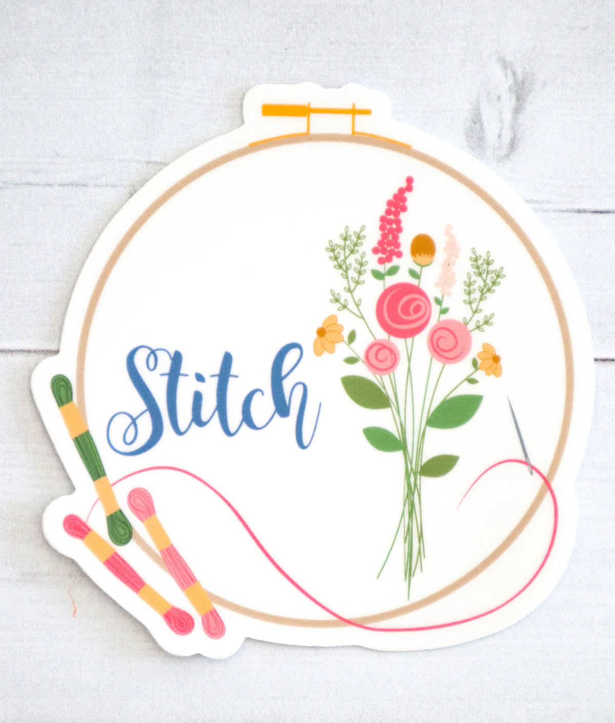 Stitch Embroidery Hoop Sticker - Flamingo Toes