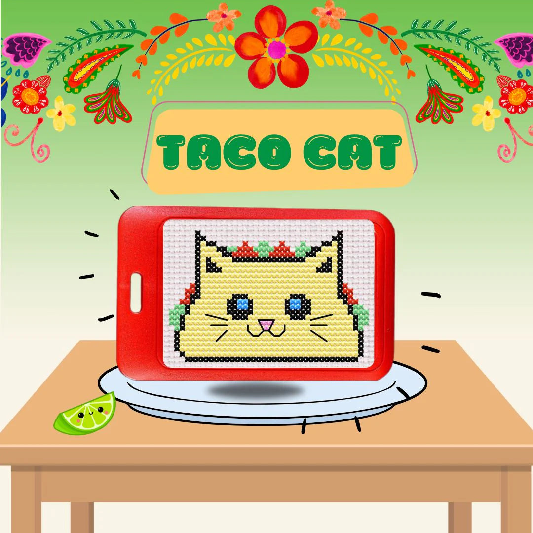 Taco Cat Cross Stitch Luggage Tag Kit - Jumpseat Therapy