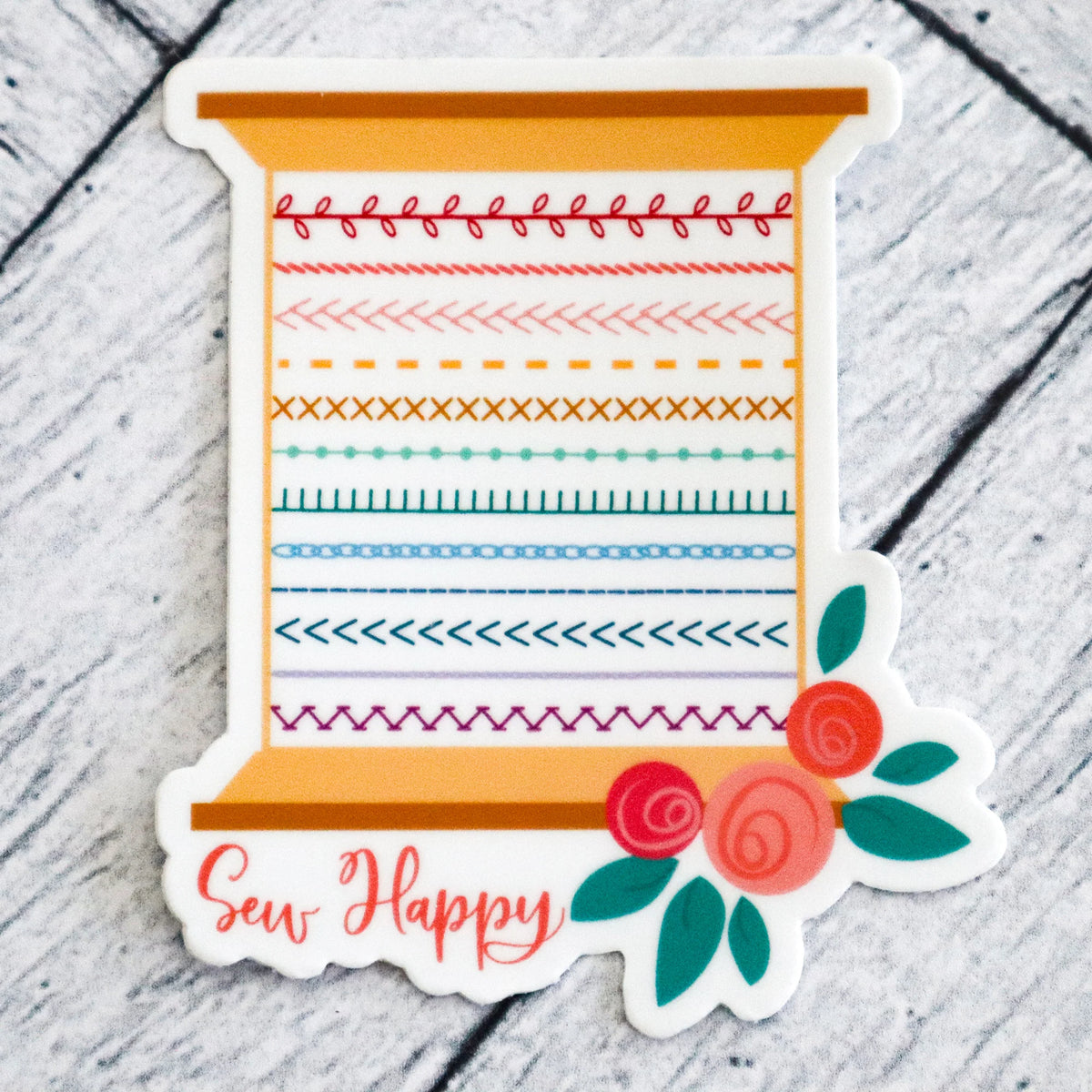 Sew Happy Stitchy Spool Sticker - Flamingo Toes