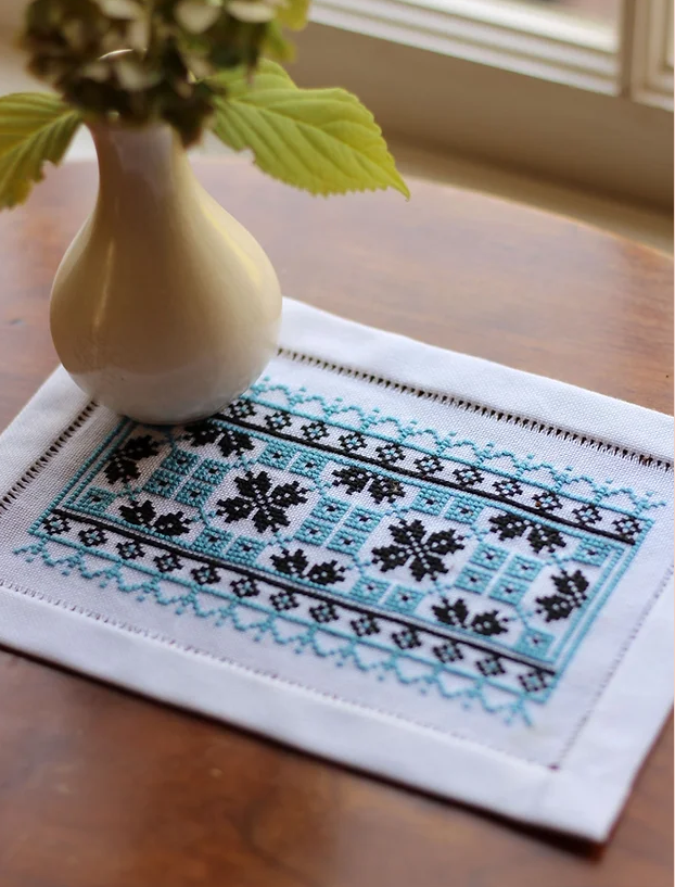 BitKit Ukrainian Crisscross Blue Cross Stitch Kit - Avlea Folk Embroidery