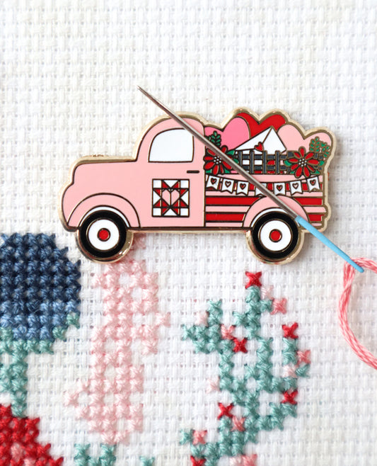 Valentine's Vintage Truck Needle Minder - Flamingo Toes
