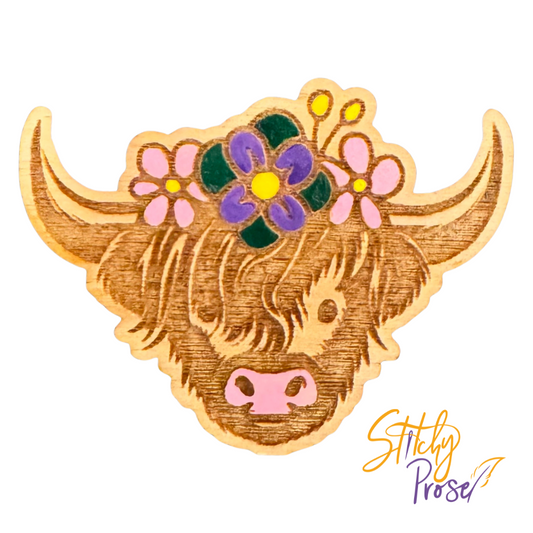 Wooden Highland Coo Needleminder - Stitchy Prose