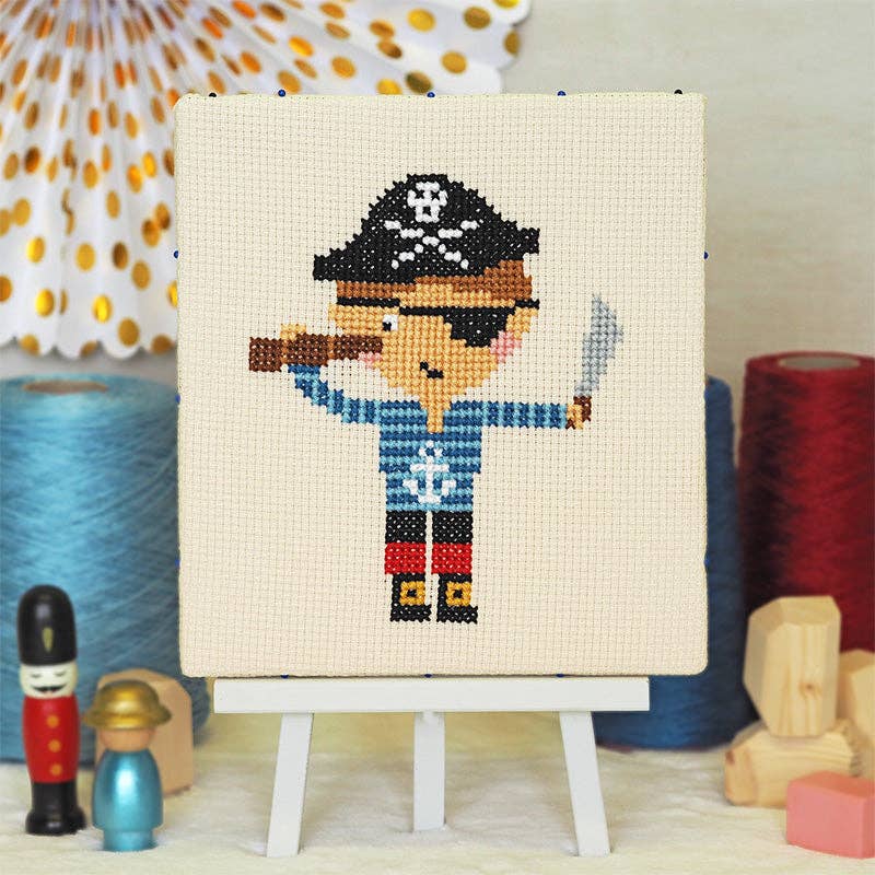 Ahoy Pirate - Junior Cross Stitch Kit: Premium kit (with hoop and bag) - Caterpillar Cross Stitch