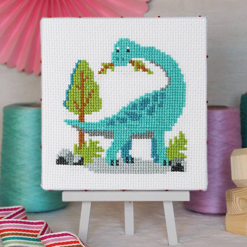 Dinosaur - Junior Cross Stitch Kit: Premium kit (with hoop and bag) - Caterpillar Cross Stitch
