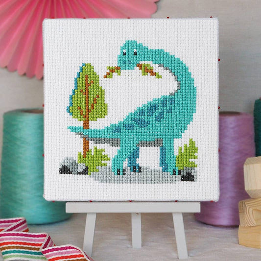 Dinosaur - Junior Cross Stitch Kit: Premium kit (with hoop and bag) - Caterpillar Cross Stitch