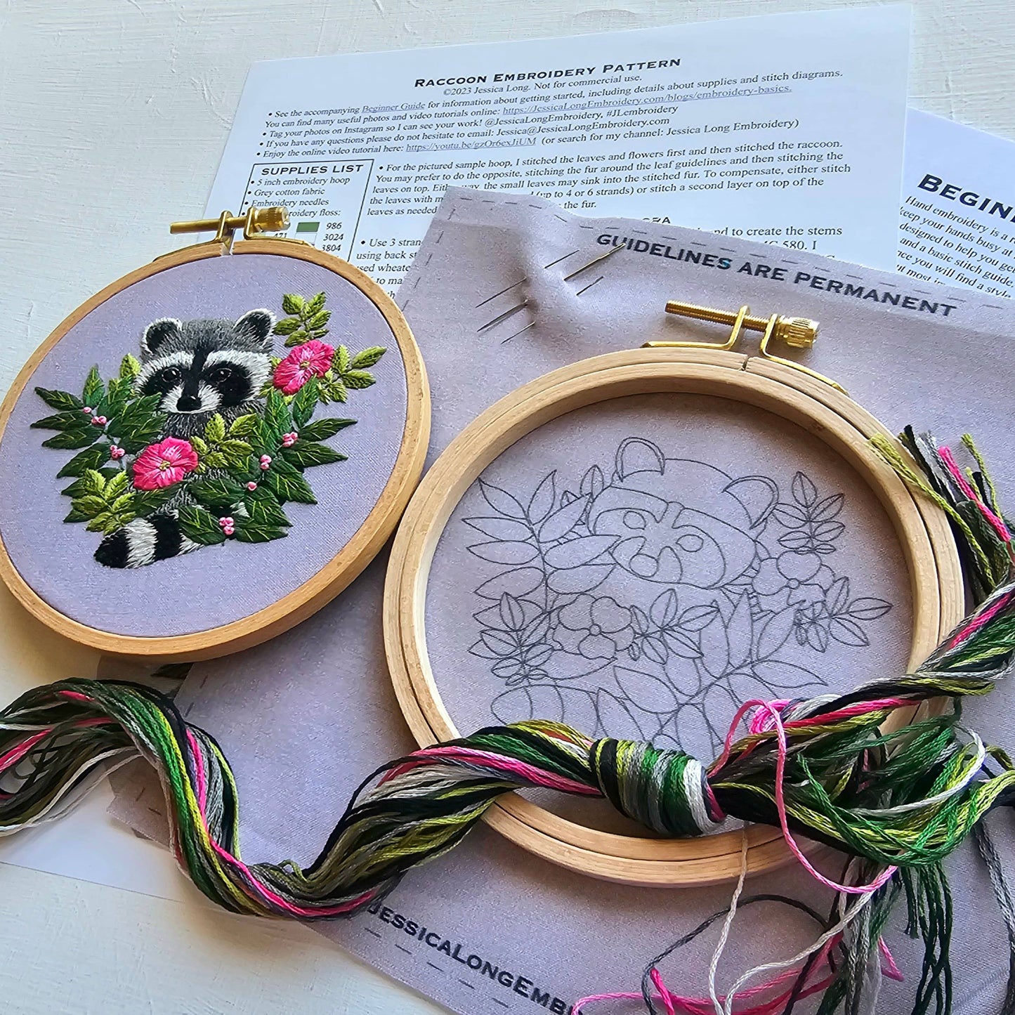 Raccoon Hand Embroidery Kit - Jessica Long Embroidery