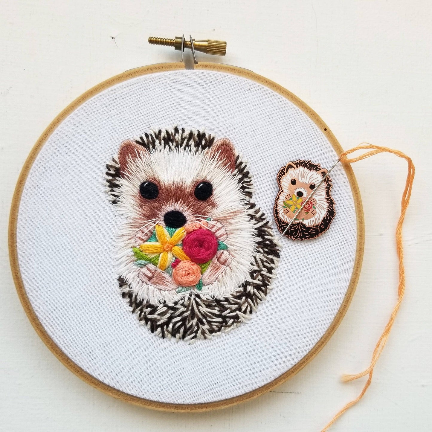 Hedgehog Enamel Needle Minder - Jessica Long Embroidery